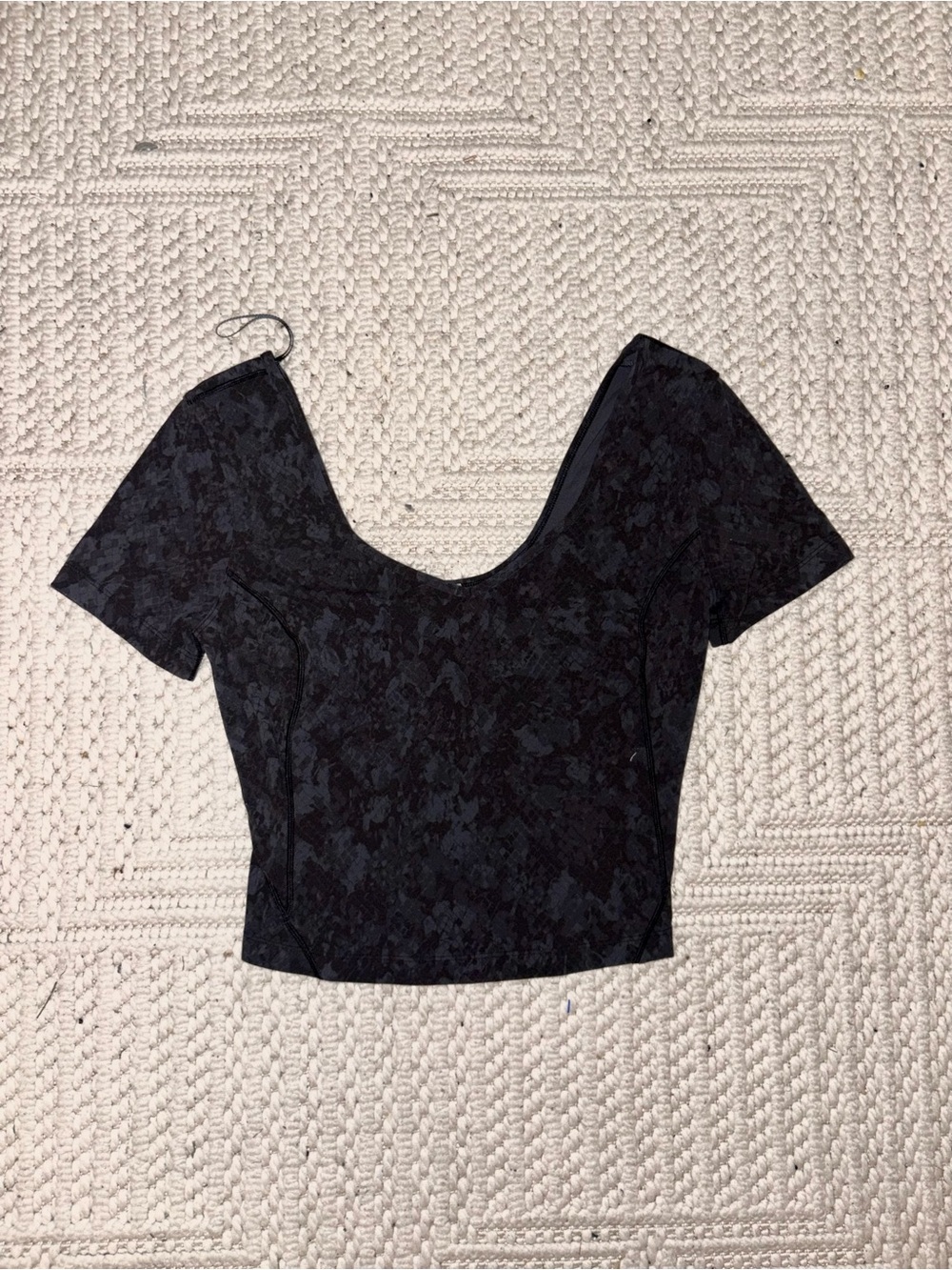 lululemon athletica Black Floral-Texture Cropped Scoop Neck Top